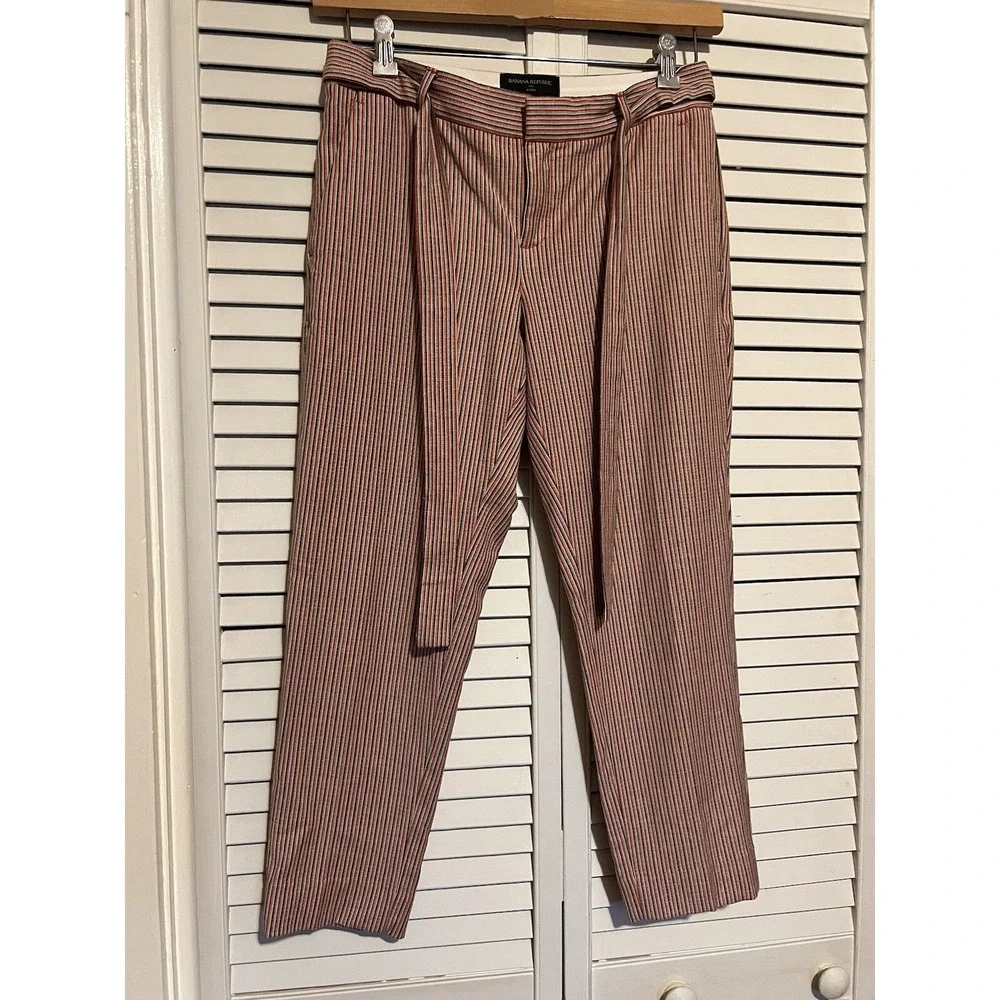 BANANA REPUBLIC Women's Size 4P 4 Petite Pants Striped AVERY Linen Blend Stretch